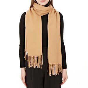 Jenni Women's Textured Feather-Soft Scarf with Fringe in Camel O/S (MSRP $37)
